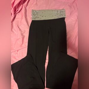 Victoria’s Secret leopard print gray silver black sequin bling flared leggings